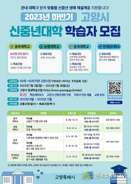 시민 인생 2막 지원한다…2023년 하반기 고양시 신중년대학 운영